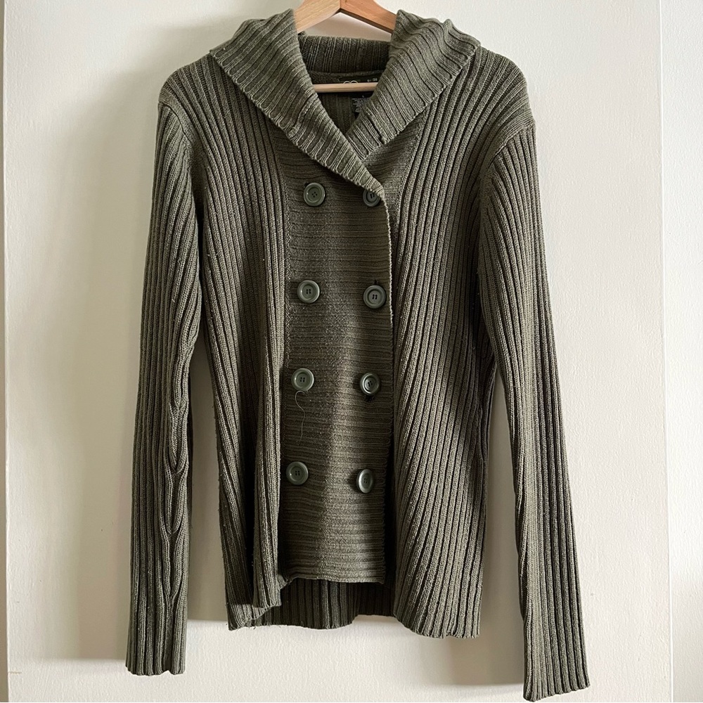 Ashley by 26 International USA Olive Green Button Up Hooded Cardigan